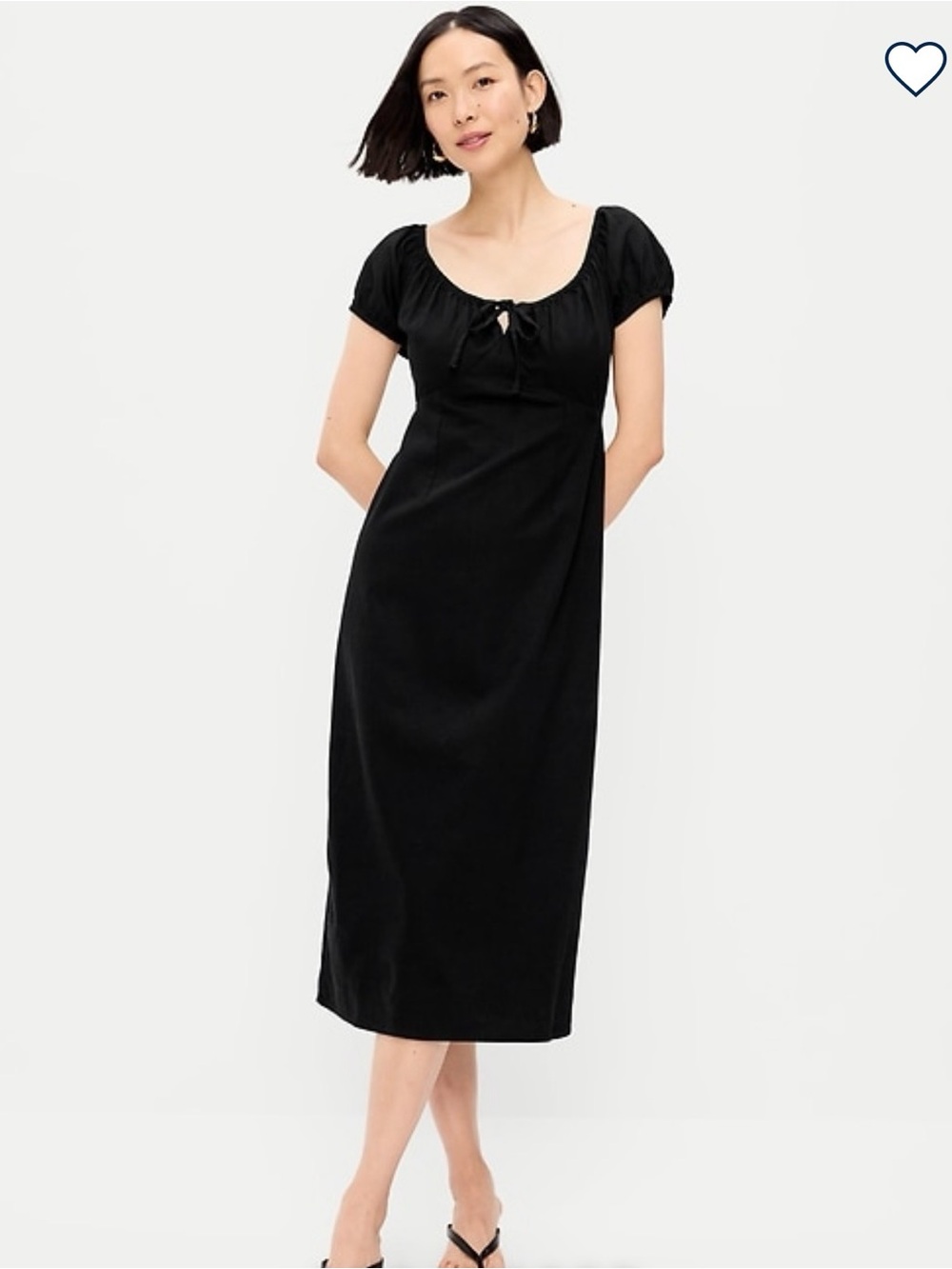 Old Navy Black Midi Dress with Tie-Front and Puff Sleeves